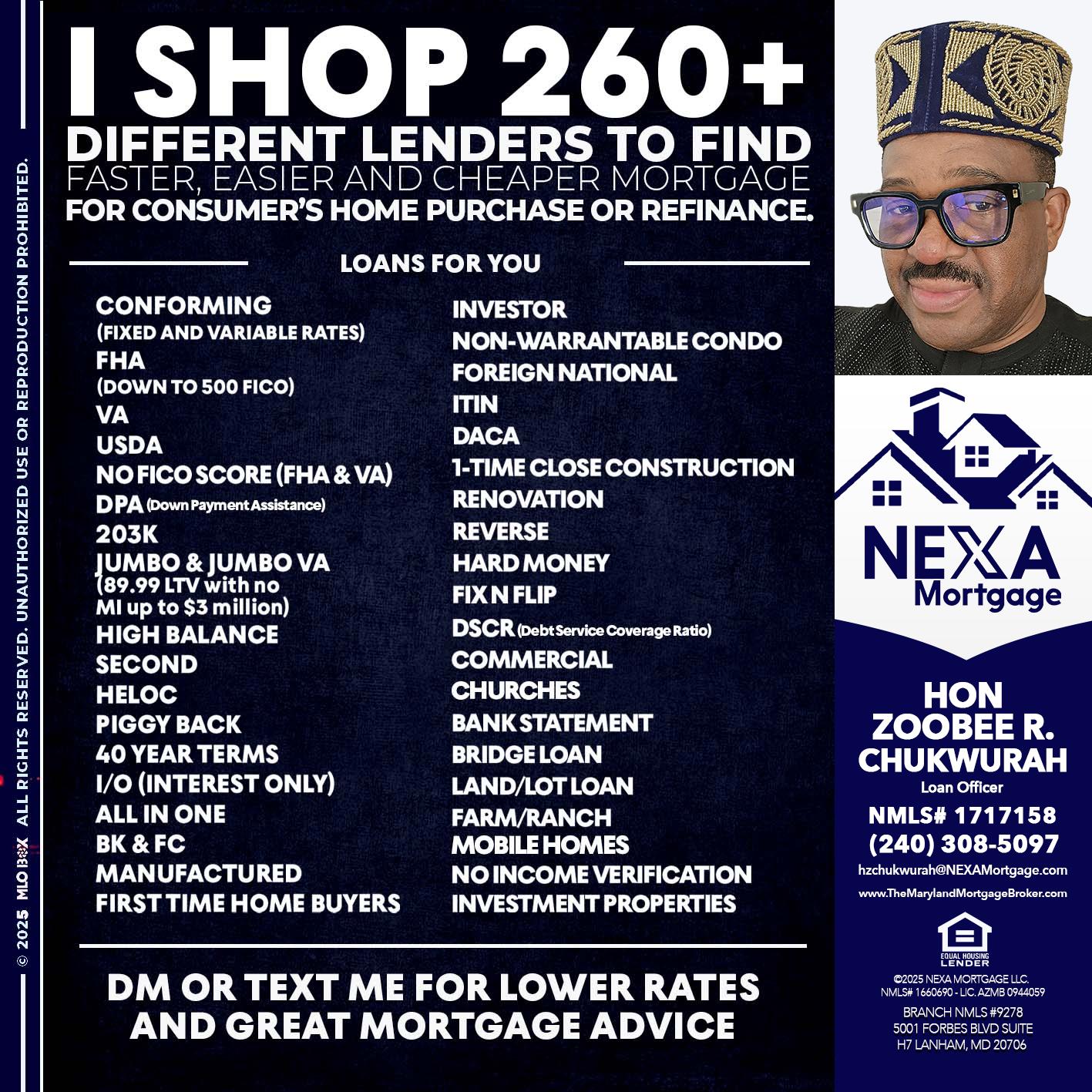 I SHOP +260 - Hon Zoobee R Chukwurah -Mortgage Loan Originator