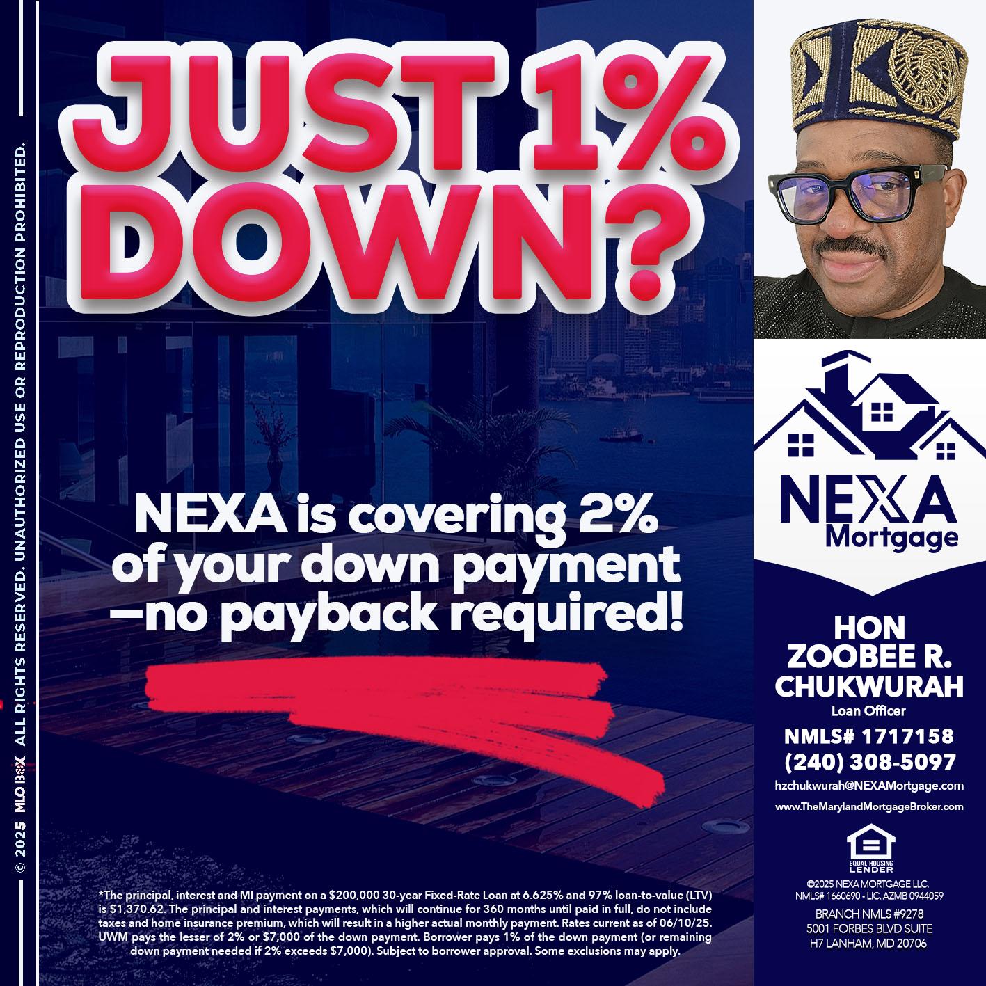 JUST 1% DOWN - Hon Zoobee R Chukwurah -Mortgage Loan Originator
