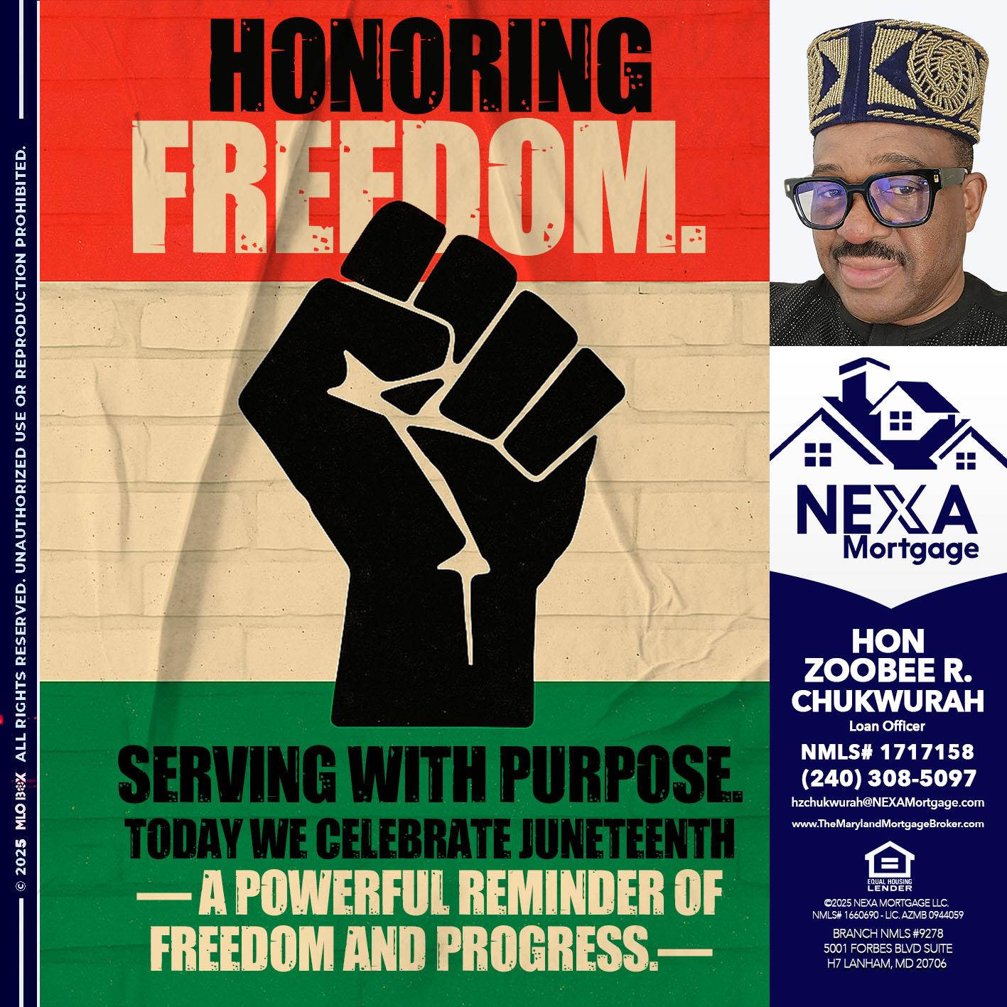 HONORING FREEDOM - Hon Zoobee R Chukwurah -Mortgage Loan Originator