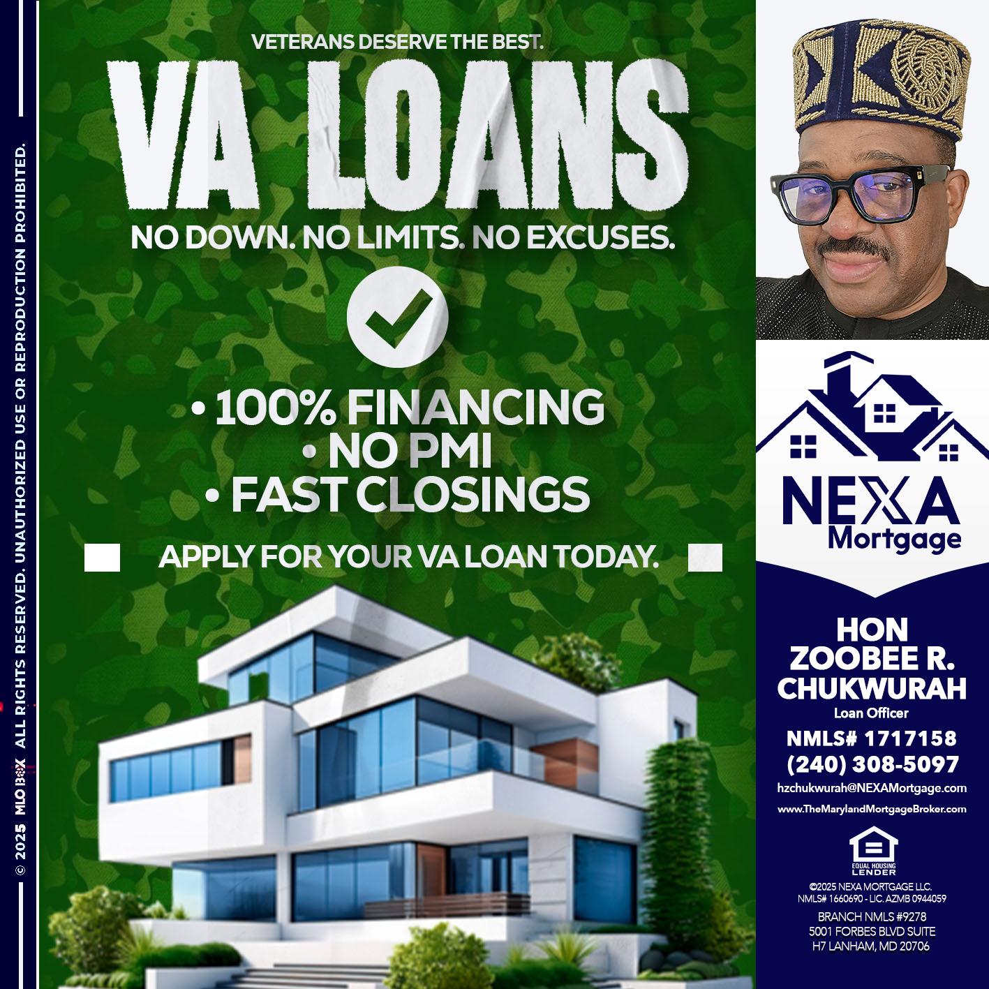 VA LOANS - Hon Zoobee R Chukwurah -Mortgage Loan Originator