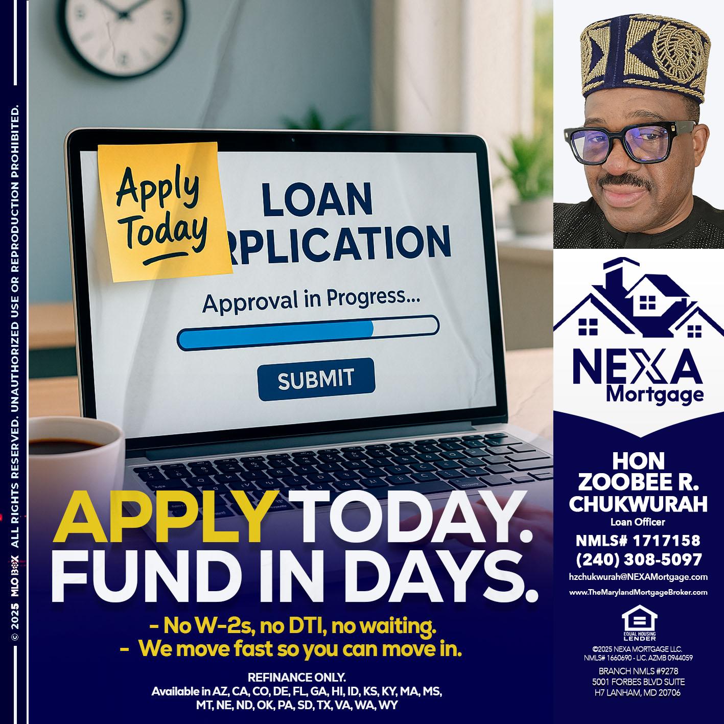 APPLY TODAY - Hon Zoobee R Chukwurah -Mortgage Loan Originator