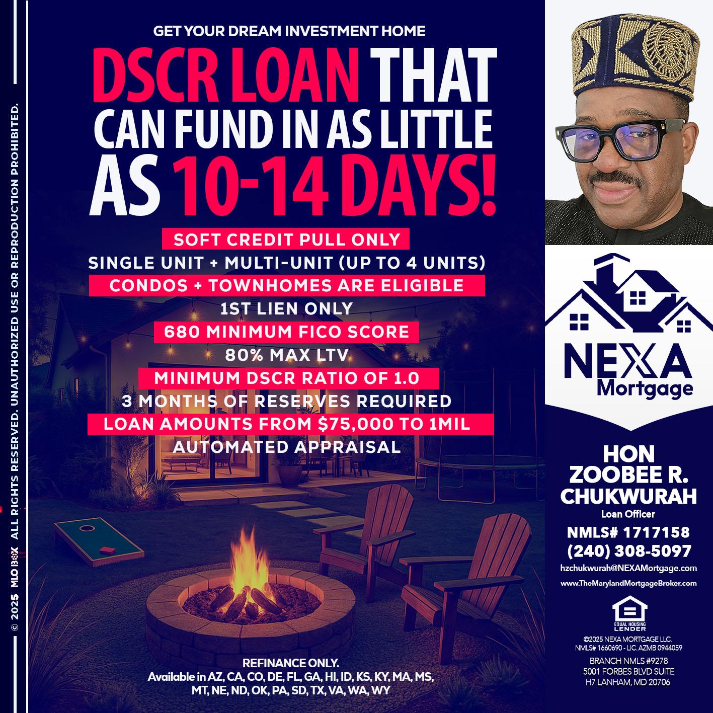 DSCR LOAN - Hon Zoobee R Chukwurah -Mortgage Loan Originator