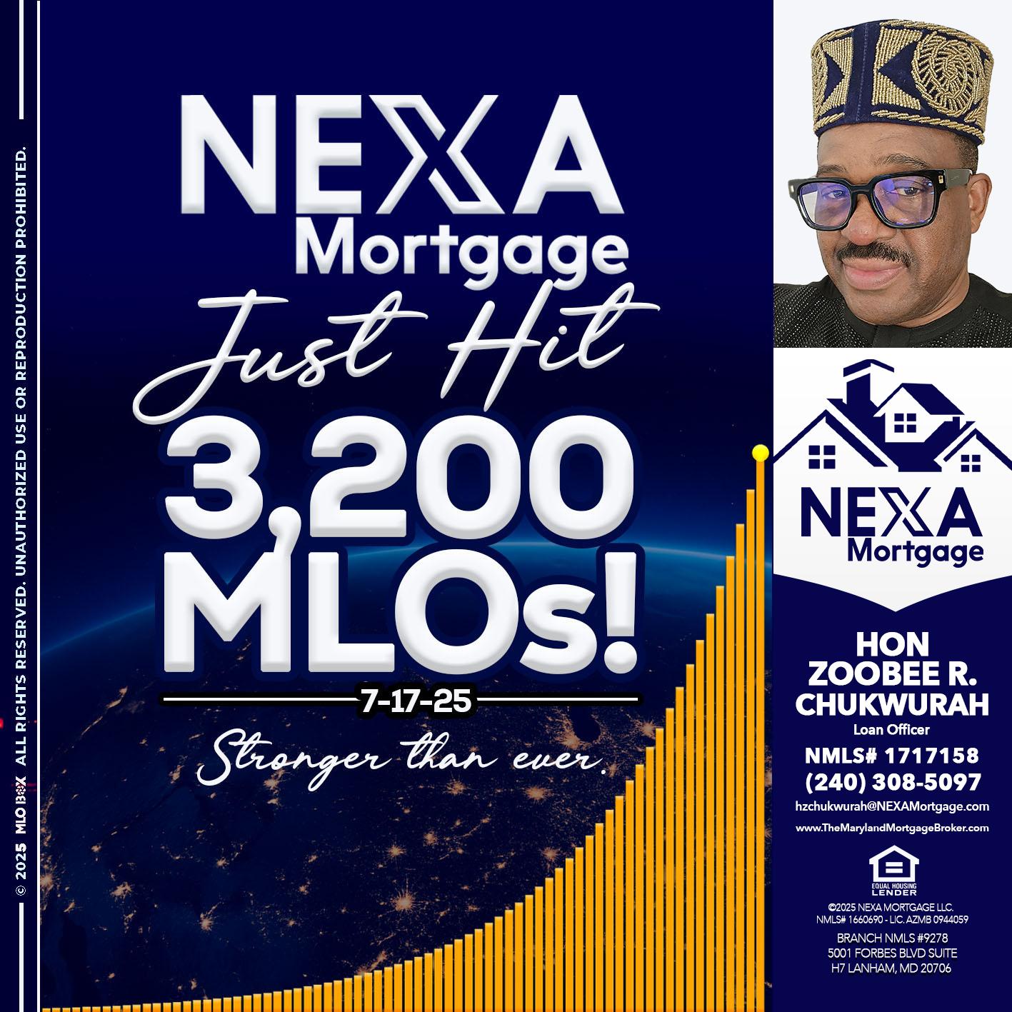JUST HIT 3,200 MLOs - Hon Zoobee R Chukwurah -Mortgage Loan Originator