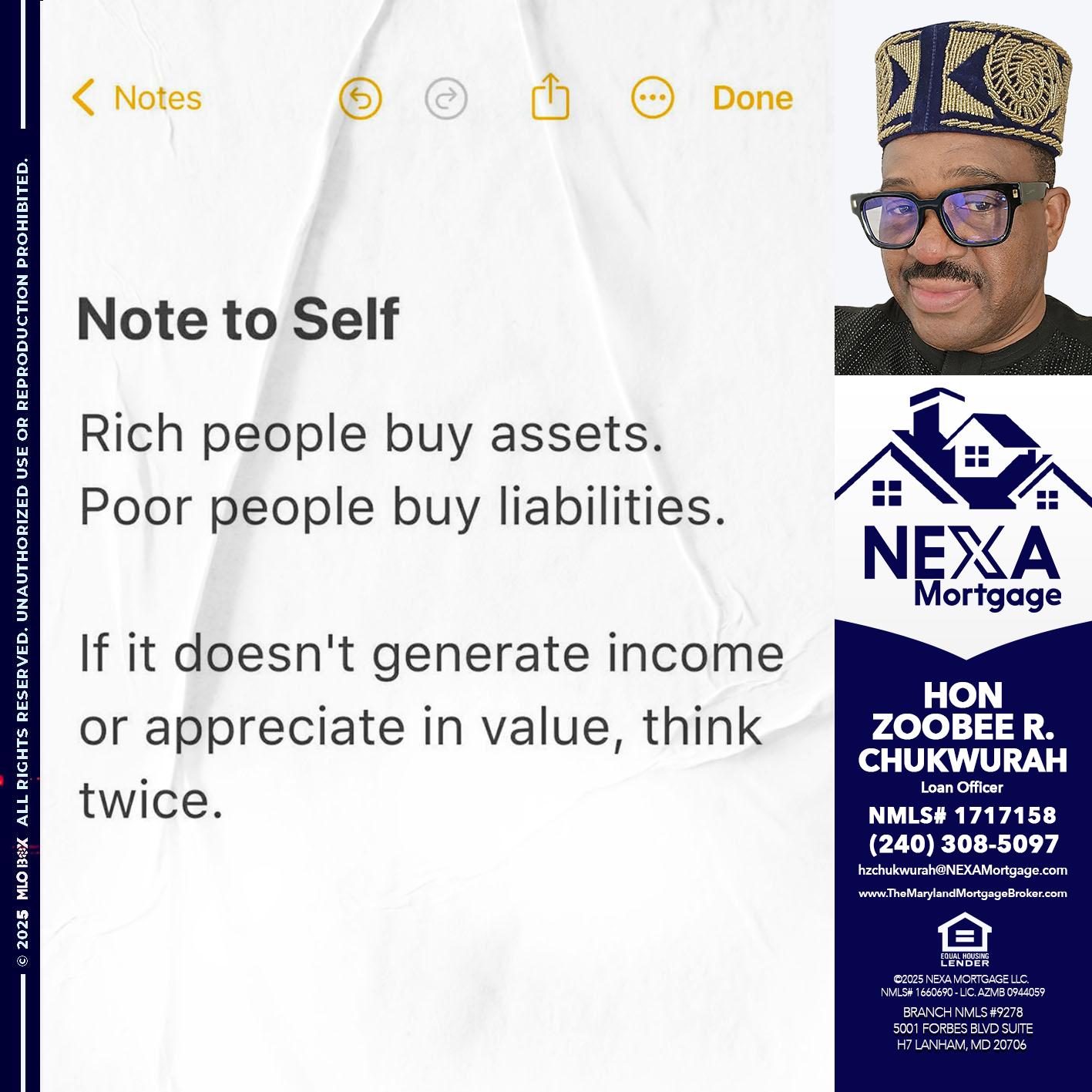NOTE TO SELF - Hon Zoobee R Chukwurah -Mortgage Loan Originator