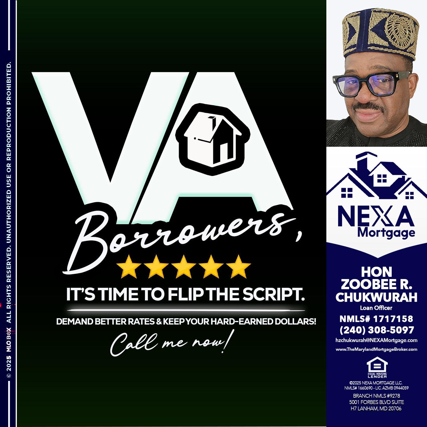 VA BORROWERS - Hon Zoobee R Chukwurah -Mortgage Loan Originator