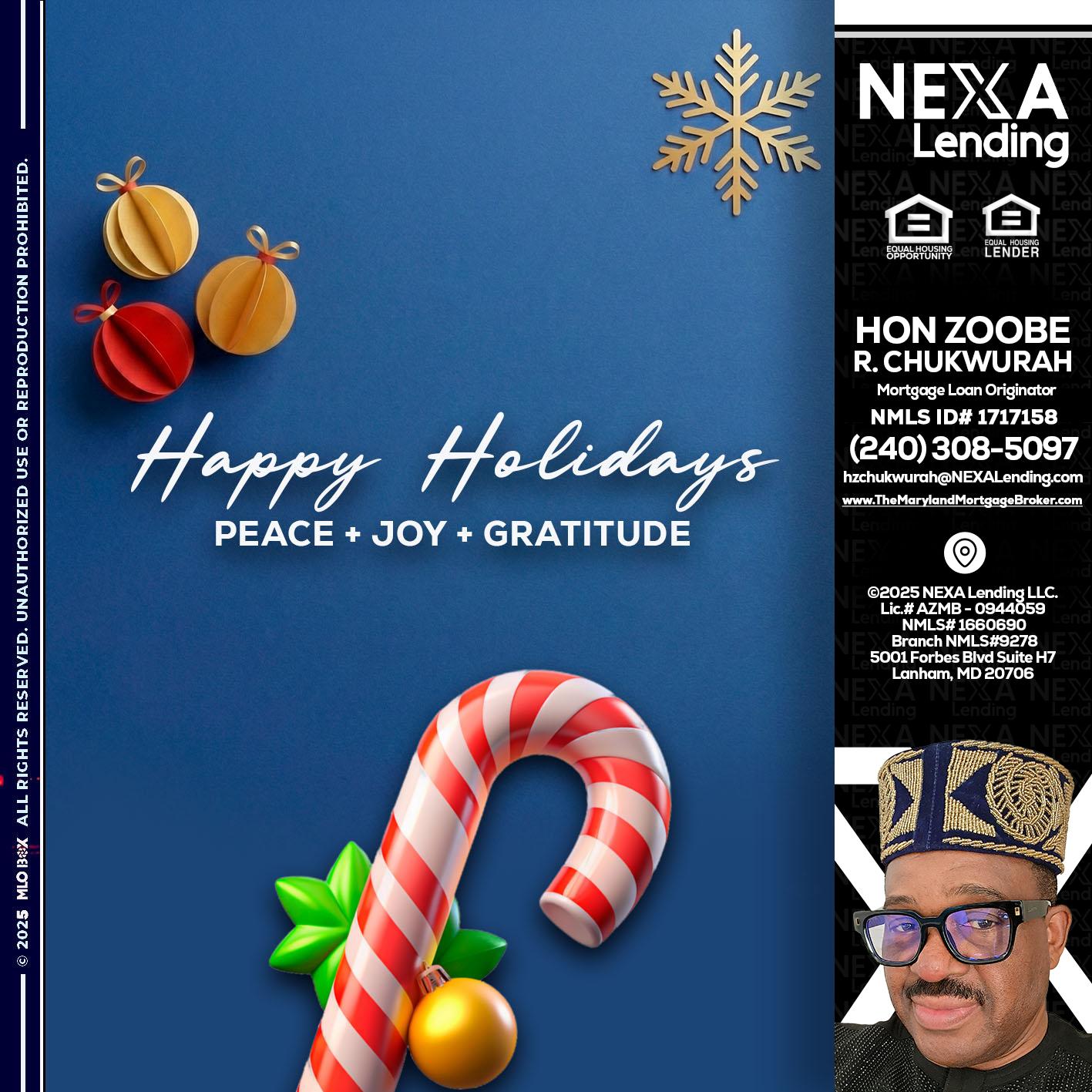 HAPPY HOLIDAYS - Hon Zoobee R Chukwurah -Mortgage Loan Originator