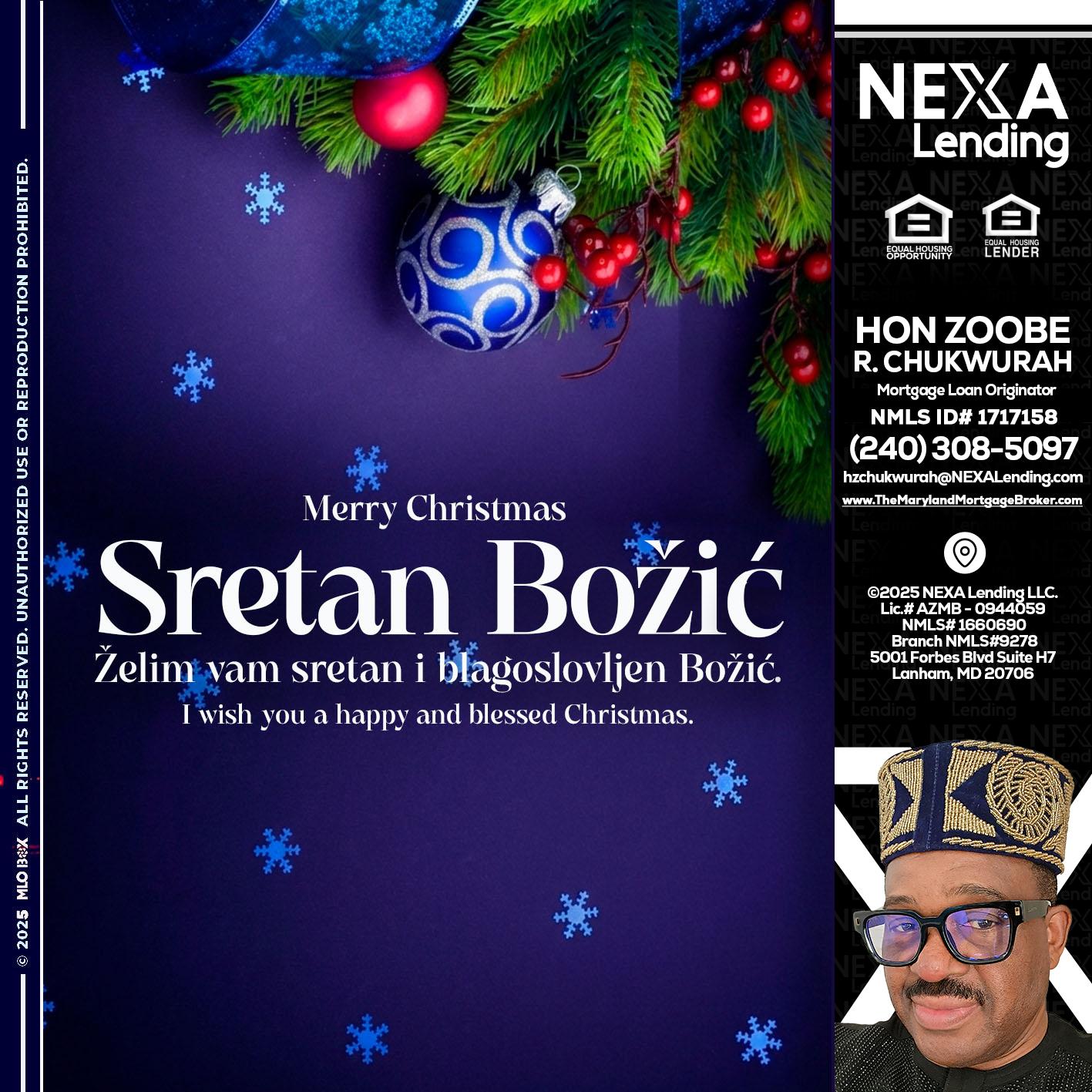 Sretan Božić - Hon Zoobee R Chukwurah -Mortgage Loan Originator