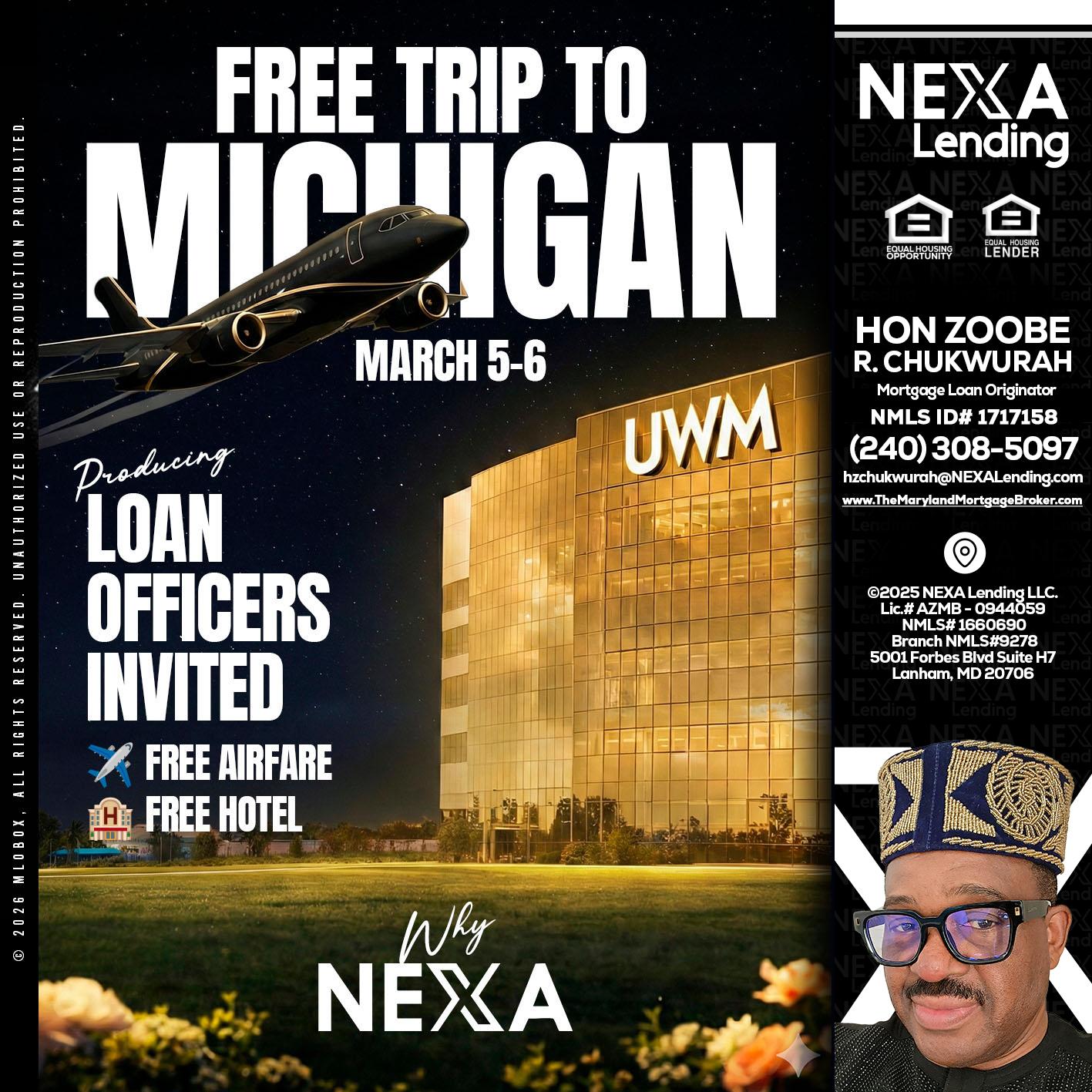 free Michigan trip - Hon Zoobee R Chukwurah -Mortgage Loan Originator