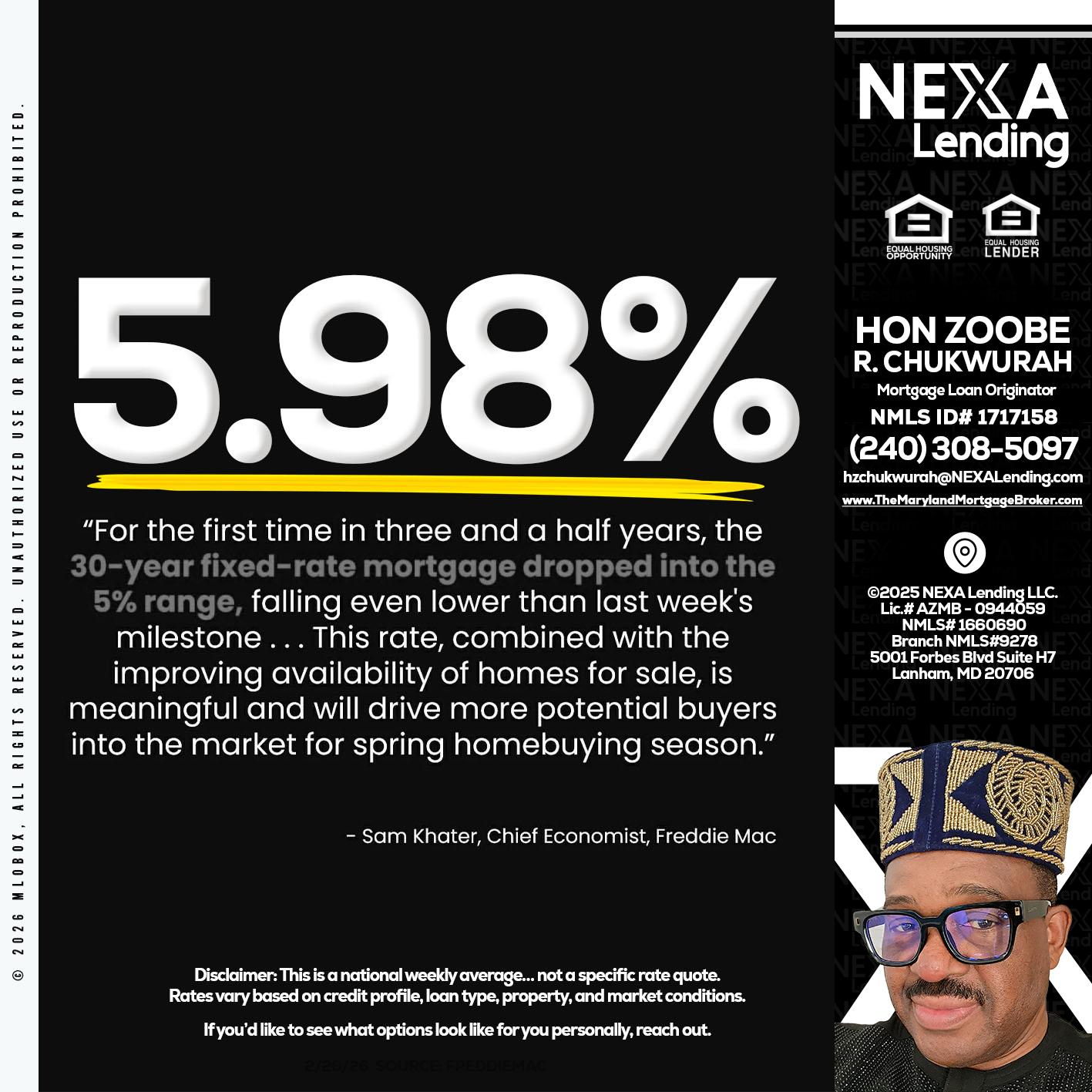 5.98% - Hon Zoobee R Chukwurah -Mortgage Loan Originator