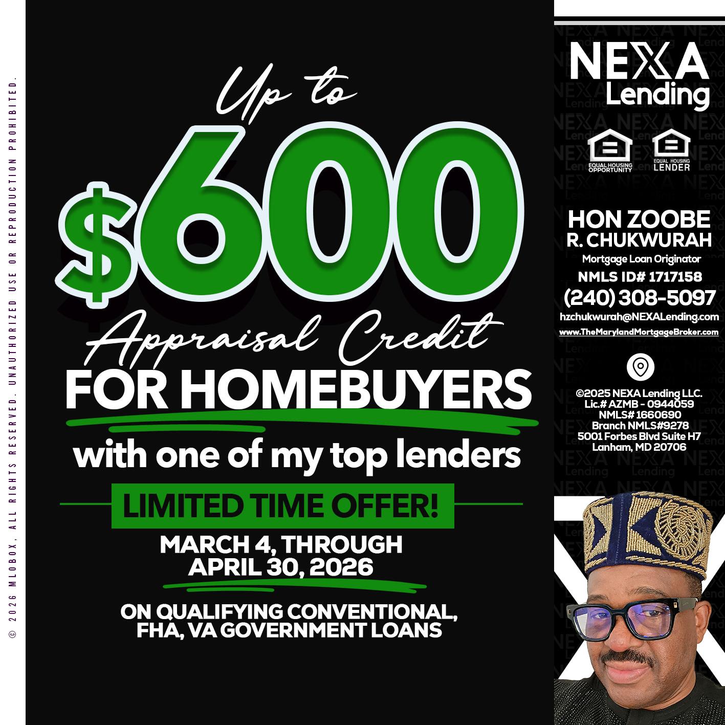up to $600 - Hon Zoobee R Chukwurah -Mortgage Loan Originator