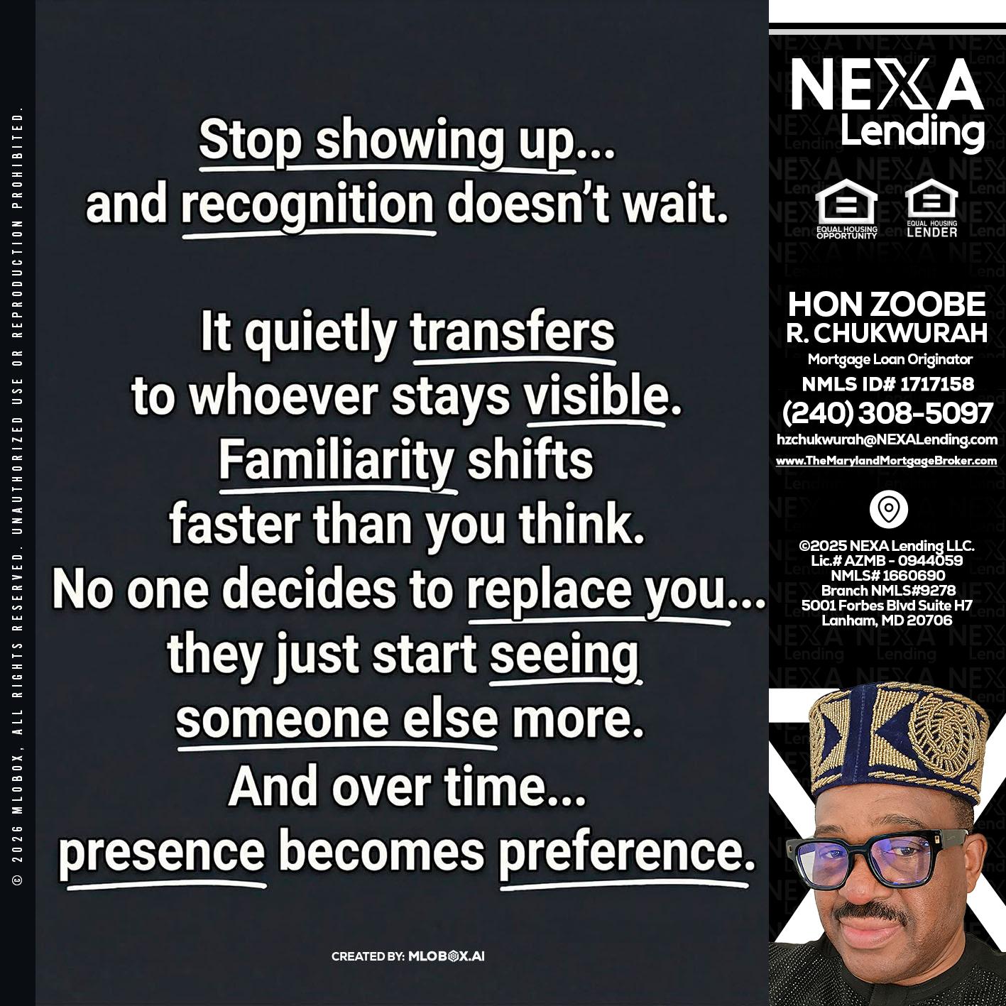 STOP SHOWING - Hon Zoobee R Chukwurah -Mortgage Loan Originator